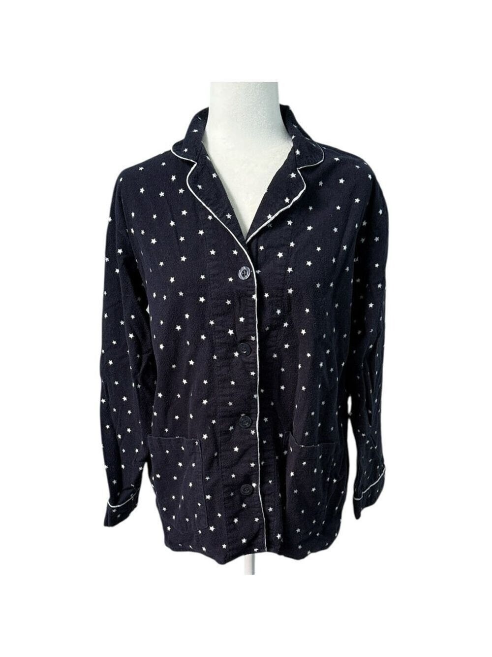 PJ Salvage Navy Star Printed Flannel Pajama Top, Size Small